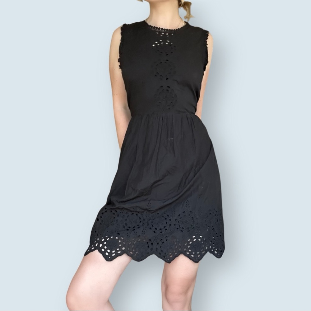 Hinge Black Sleeveless Cotton Eyelet Mini Dress (Size Small)